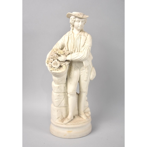 40 - A Parian Figure of a Dandy with Basket of Flowers, 33cms High