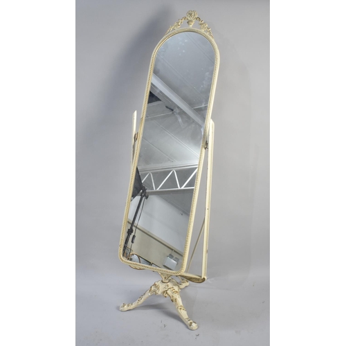 403 - A Mid 20th Century Cream and Gilt Metal Framed Cheval Mirror on Tripod Support, 37cms Wide