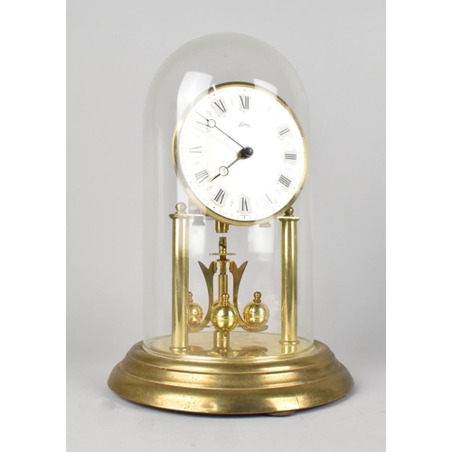 41 - A Mid 20th Century German Koma Brass Pillar Clock under Glass Dome, with Key, 30cms High