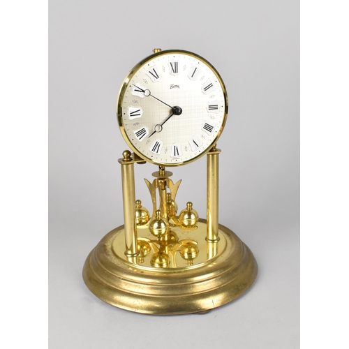 41 - A Mid 20th Century German Koma Brass Pillar Clock under Glass Dome, with Key, 30cms High