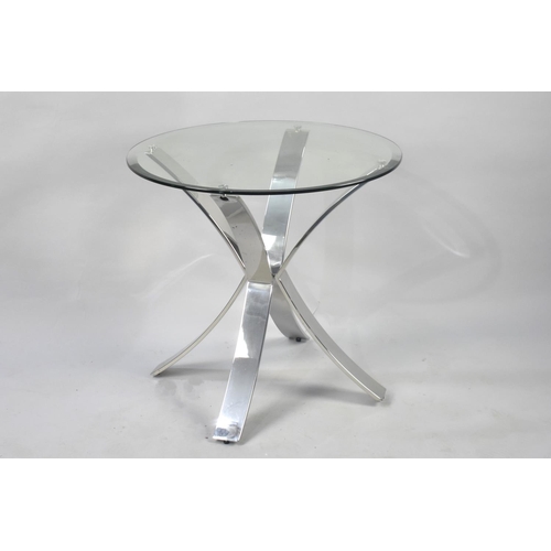 411 - A Modern Chrome and Glass Circular Wine Table, 59cms Diameter and 57cms High