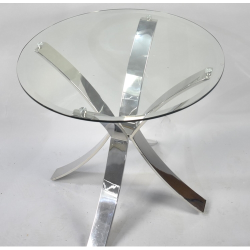 411 - A Modern Chrome and Glass Circular Wine Table, 59cms Diameter and 57cms High