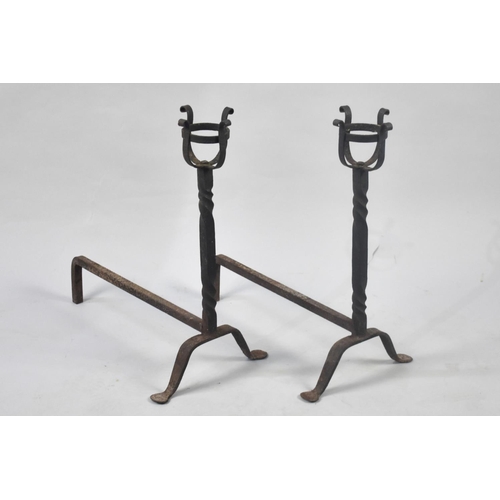 412 - A Pair of Vintage Wrought Iron Andirons, 46cms Long and 48cms High