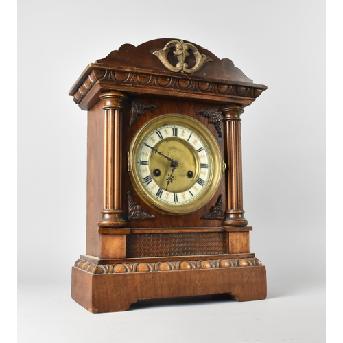 42 - An Early 20th Century German Mantel Clock with 14 Day Movement by HAC, Complete with Pendulum, 43cms... 