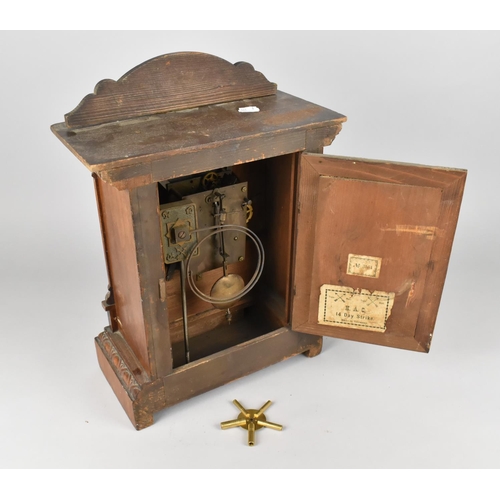 42 - An Early 20th Century German Mantel Clock with 14 Day Movement by HAC, Complete with Pendulum, 43cms... 