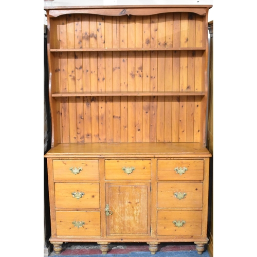 426 - A Mid 20th Century Pine Dresser, Base with Centre Drawer over Cupboard Flanked by Two Banks of Three... 