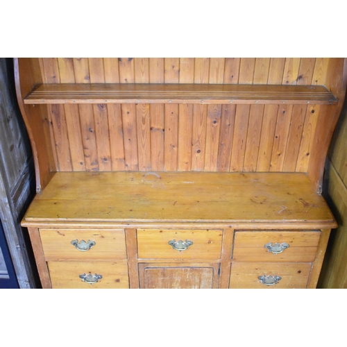 426 - A Mid 20th Century Pine Dresser, Base with Centre Drawer over Cupboard Flanked by Two Banks of Three... 