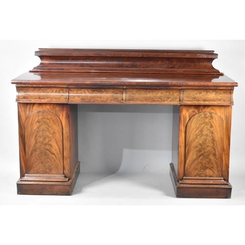 435 - A Regency Mahogany Twin Pedestal Sideboard or Serving Table with Four Drawers and Galleried Back Top... 