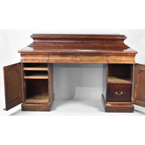 435 - A Regency Mahogany Twin Pedestal Sideboard or Serving Table with Four Drawers and Galleried Back Top... 