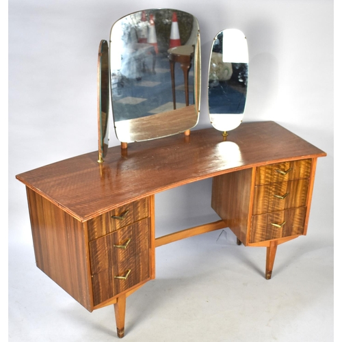 440 - A 1960s Inverted Bow Front Kneehole Dressing Table with Triple Mirror, 133cms Wide