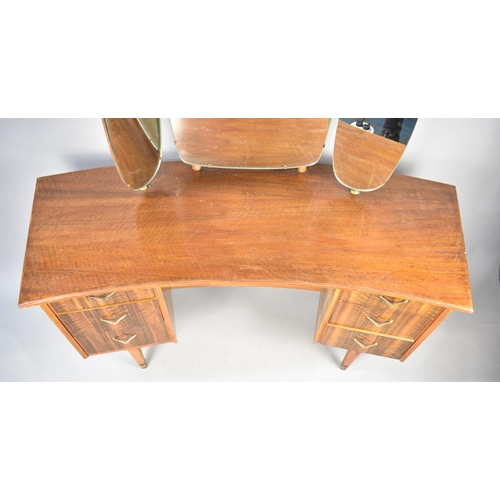 440 - A 1960s Inverted Bow Front Kneehole Dressing Table with Triple Mirror, 133cms Wide