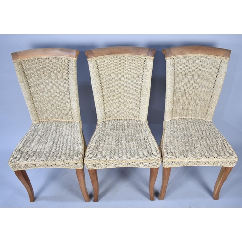 445 - A Set of Four Modern Rush Seated and Backed Dining Chairs