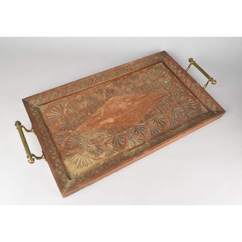 45 - An Edwardian Carved Two Handled Rectangular Tray, 58cms Long