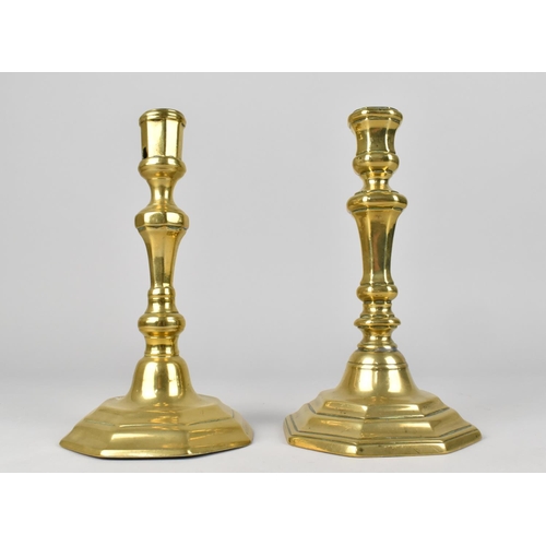 46 - A Set of Two Georgian Brass Candlesticks, 20cms High