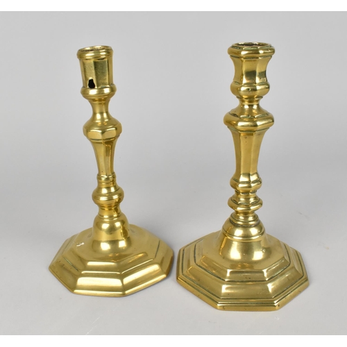 46 - A Set of Two Georgian Brass Candlesticks, 20cms High