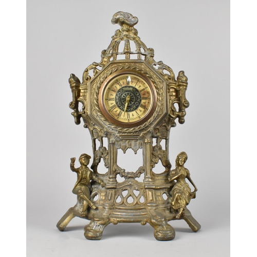 51 - A Bronzed Spelter Continental Mantel Clock with Clockwork Movement, In Need of Attention, 36.5cms Hi... 