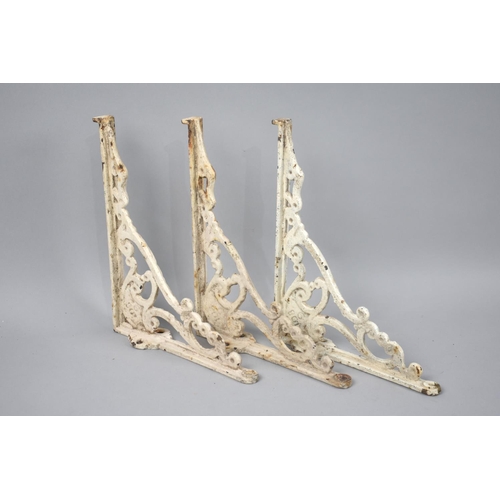 72 - A Set of Three Vintage Cast Iron Shelf Brackets, 23cms Wide and 19cms High