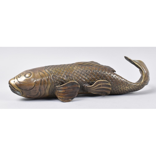 8 - A Heavy Chinese Bronze Study of a Carp or Catfish, 29cms Long