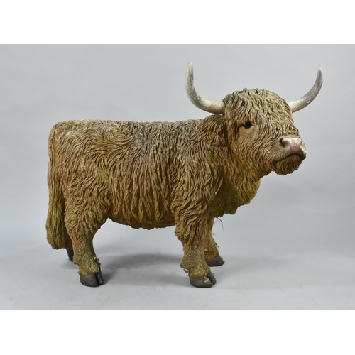 81 - A Late 20th Century Resin Garden Model of a Highland Cow, 90cms Long and 70cms High