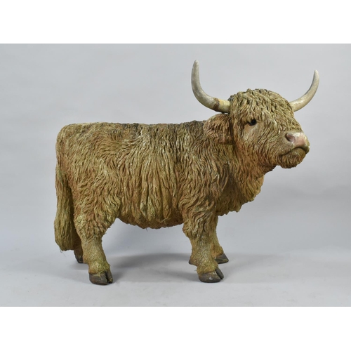 82 - A Late 20th Century Resin Garden Model of a Highland Cow, 90cms Long and 70cms High (Horns AF)