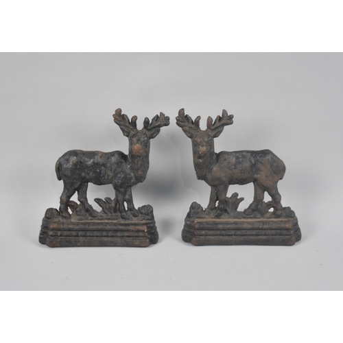 84 - A Pair of Early 20th Century Cast Iron Doorstops in the Form of Stags, Stepped Plinth Base, 19cms Wi... 