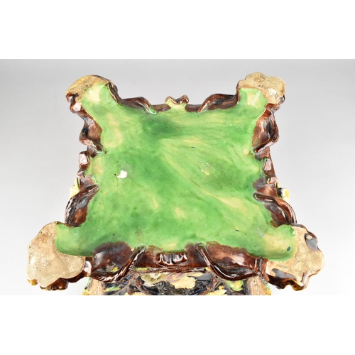 92 - A German Majolica Flared Square Planter by Wilhelm Schiller and Sons Decorated in Relief with Flower... 