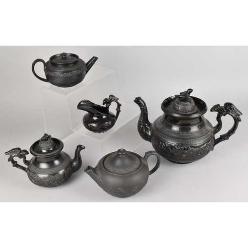 316 - A Collection of Five Various Victorian and Later Basalt and Jackfield Black Glazed Teawares to Compr... 