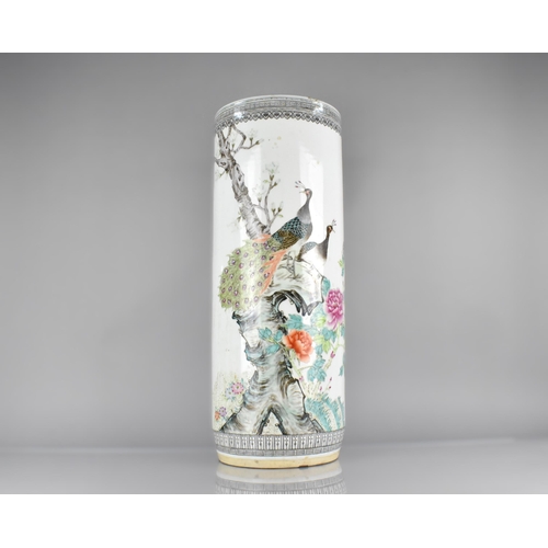 76 - A Chinese Republic Period Type Porcelain Stick Stand Decorated with Peacocks Perched in Blooming Bra... 