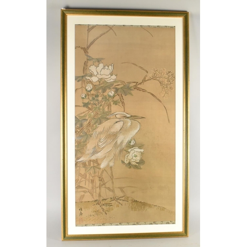 101 - A Framed Silk Painting, Heron, Subject 39x78.5cms