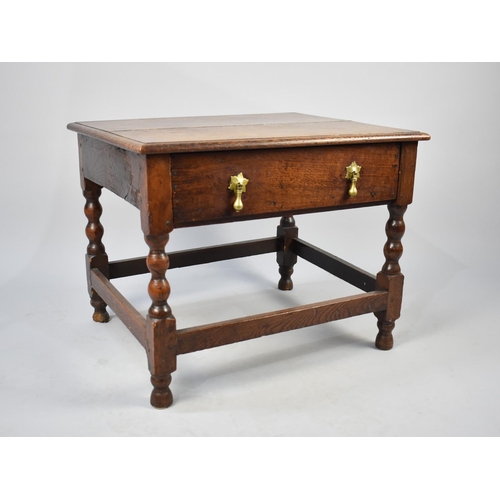 104 - An Oak Side Table on Short Supports, Single Drawer, 61x50x48cms High