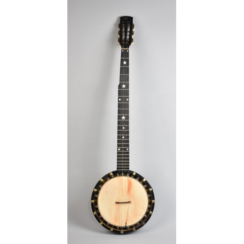 107 - A Vintage Banjo with Mother of Pearl Inlay, 91cms Long, Numbered and with Makers Mark