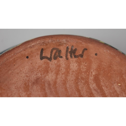 126 - A Studio Pottery Dish with Applied Fish to Rim, Signed Walter, 18cm Diameter (Some Condition Issues)