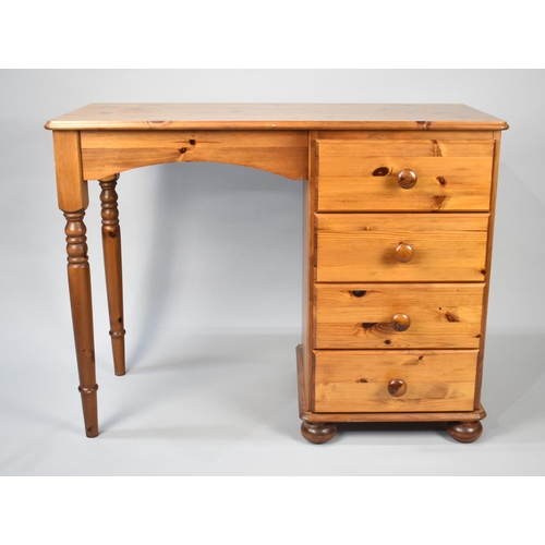 135 - A Pine Desk with One Bank of Four Drawers, 97x44x76cms High