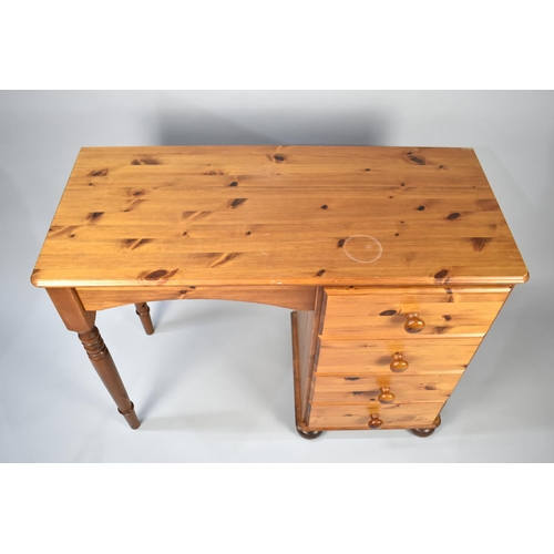 135 - A Pine Desk with One Bank of Four Drawers, 97x44x76cms High