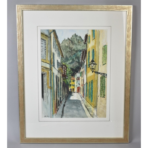 139 - A Framed Glyn Davies Pen and Watercolour, Mediterranean Street Scene, Subject 26.5x36cms