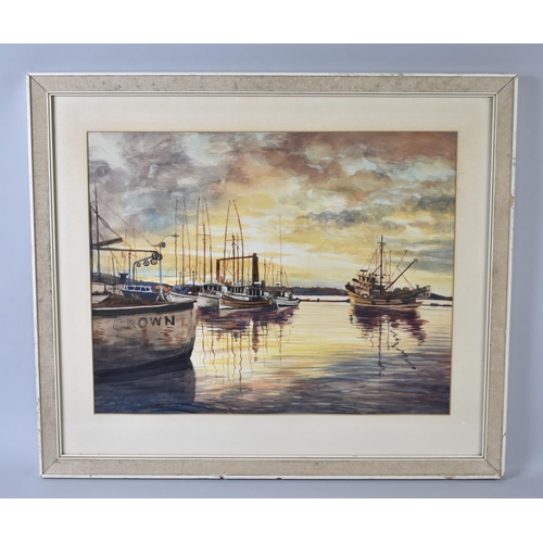 140 - A Framed A. Bunce Watercolour, Harbour Scene with Boats, Signed and Dated, Subject 47x37cms