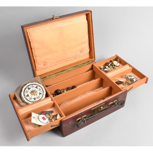 141 - A Vintage Leather Mounted Jewellery Box with Contents