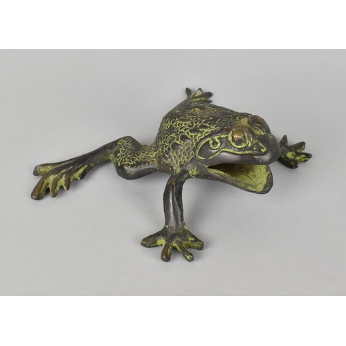 22 - A Patinated Bronze Study of a Toad with Mouth Open, 6cms High by 13cms Wide