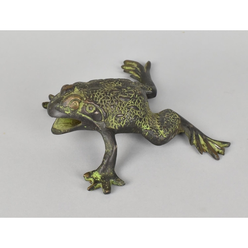 22 - A Patinated Bronze Study of a Toad with Mouth Open, 6cms High by 13cms Wide