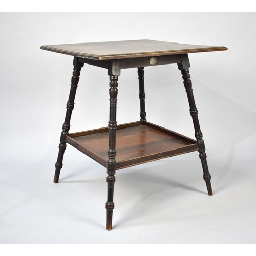 26 - A Late 19th/Early 20th Century Ebonized Side Table with Square Top to Turned Legs and Stretcher Shel... 