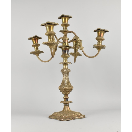 29 - A Silver Plated Five Branch Candelabra with Acanthus Support, 47cms High