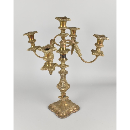 29 - A Silver Plated Five Branch Candelabra with Acanthus Support, 47cms High