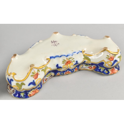 292 - A French Faience Inkwell with Central Well Flanked by Two Pen Holes, 12cm wide Together with a Shape... 