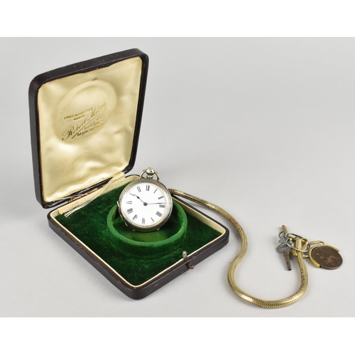 296 - A Ladies Silver Pocket Watch, White Enamel Dial with Roman Numerals, Silver Case with Engraved Decor... 