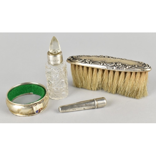 298 - A Collection of Four Silver Mounted Items to include Small Dressing Table Brush, Scent bottle, Silve... 