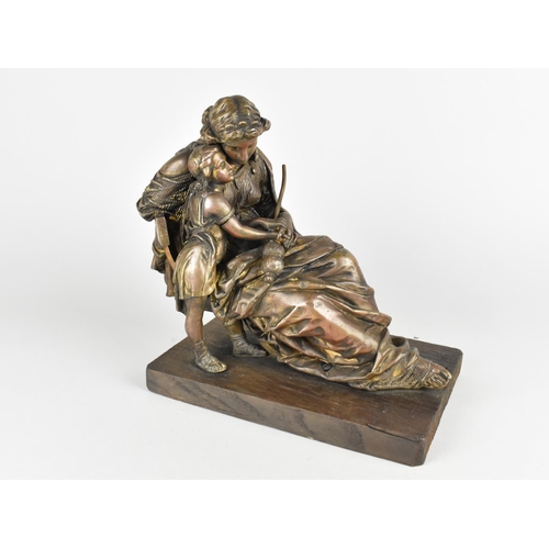 30 - After Jean Jules C. Salmson (1823-1902) Bronze, Mother and Child, Signed on Wooden Plinth Base, 23cm... 