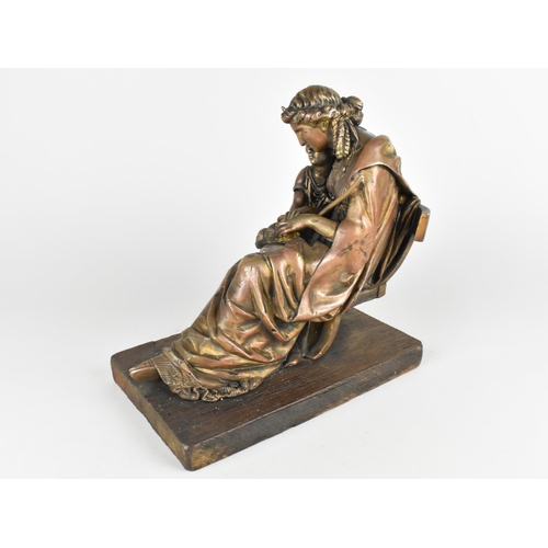 30 - After Jean Jules C. Salmson (1823-1902) Bronze, Mother and Child, Signed on Wooden Plinth Base, 23cm... 