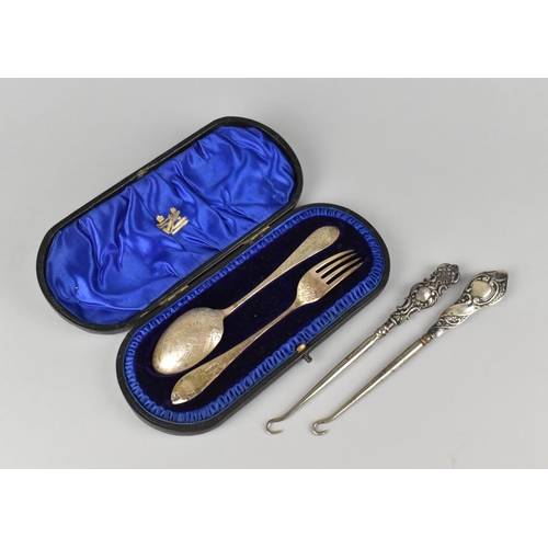 305 - A Cased Edwardian Spoon and Fork Set by Atkin Brothers, Sheffield Hallmark Together with Two Silver ... 