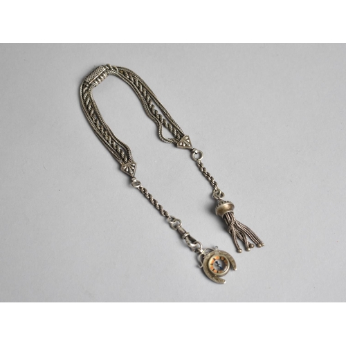 307 - A Victorian White Metal Albertina Watch Chain having Fox Tail and Rope Twist Chains and Compass Fob ... 