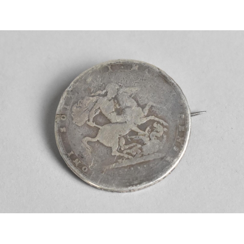 308 - A 1820 George III Silver Crown, Converted to Brooch, 27.8gms